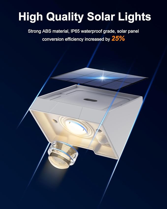 12 Pack Decorative Solar Powered Fence Lights Outdoor Waterproof with Warm White LED Spot Lens, for Outside Deck, Patio, Yard, Rail, Garage, Designed for Wall Lighting, Easy Install ( White Shell )