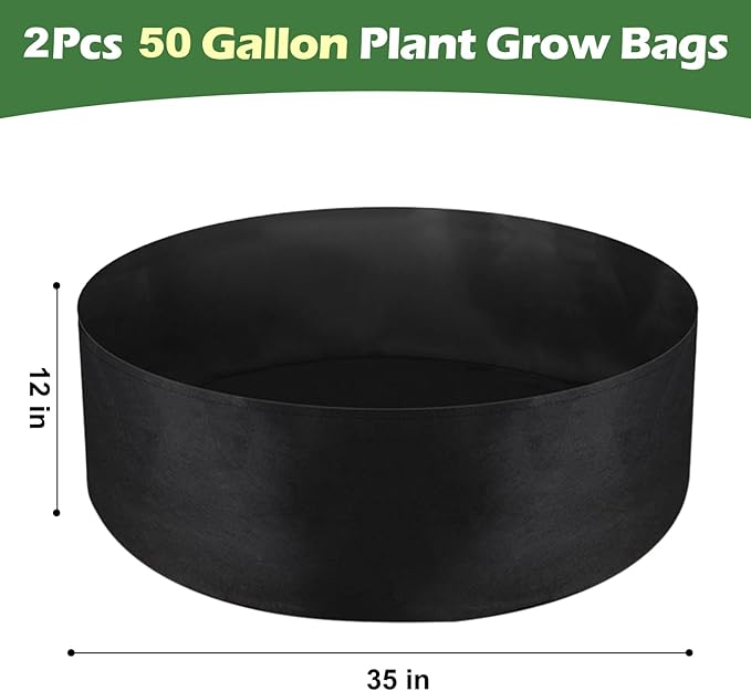 LBTING 2Pcs 50 Gallon Plant Grow Bags, Fabric Raised Planting Bed Heavy Duty Non-Woven Fabric Planter Pots for Garden Vegetables Flowers