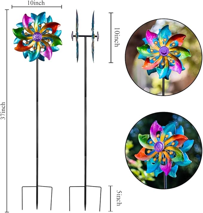 DREAMYSOUL Wind Spinner Outdoor Metal, 37" Kinetic Wind Spinners Colorful Wind Sculpture Yard Art for Garden Patio Lawn Decor