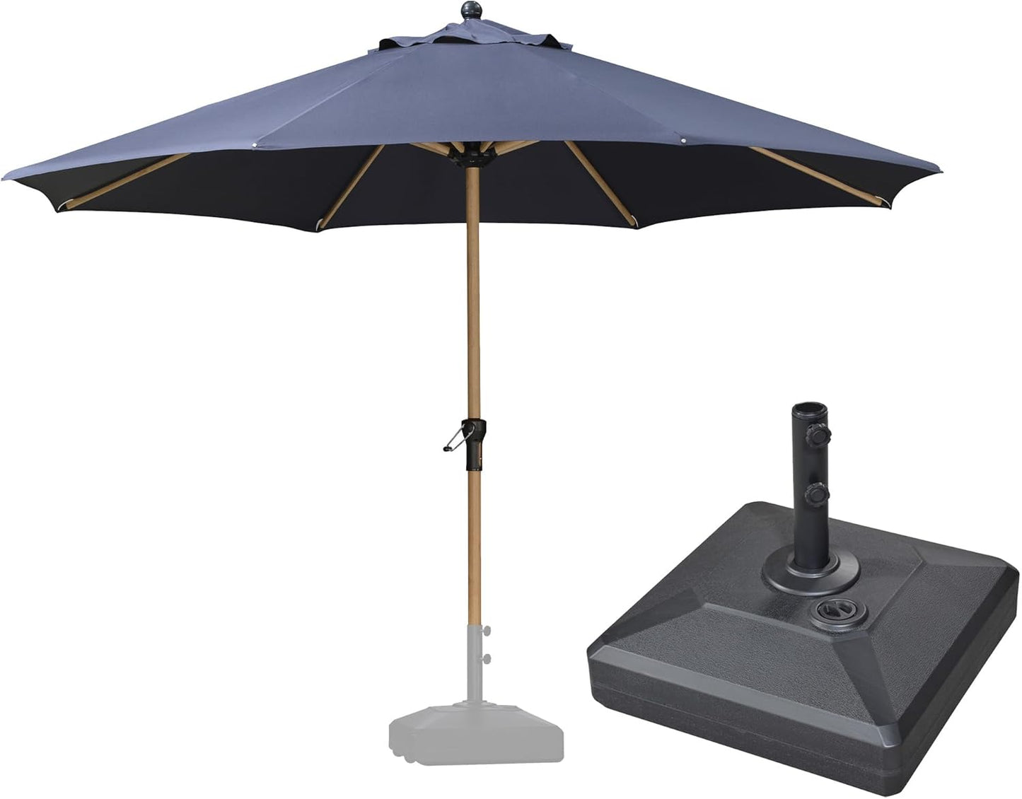 PURPLE LEAF 11 Feet Patio Umbrella with Base Outdoor Umbrella Round Market Umbrella with Crank & 8 Ribs Commercial Aluminum Table Umbrella for Outdoor Garden, Navy Blue
