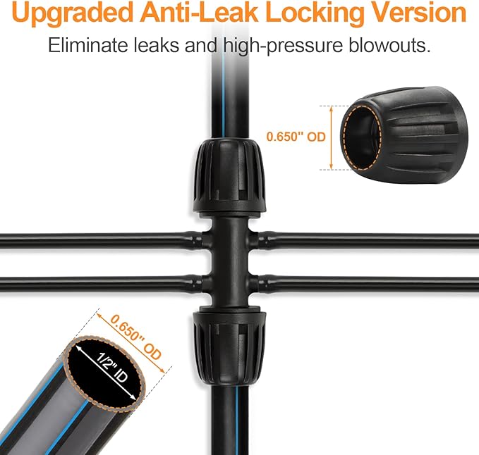12 Pcs 1/2 inch to 1/4 inch Drip Irrigation Tubing Fittings, 1/2" Drip Tubing (1/2" ID x 0.65" OD) to 4 Way 1/4" Irrigation Tubing Locked Barbed Reducing Tee Connectors for Garden Systems