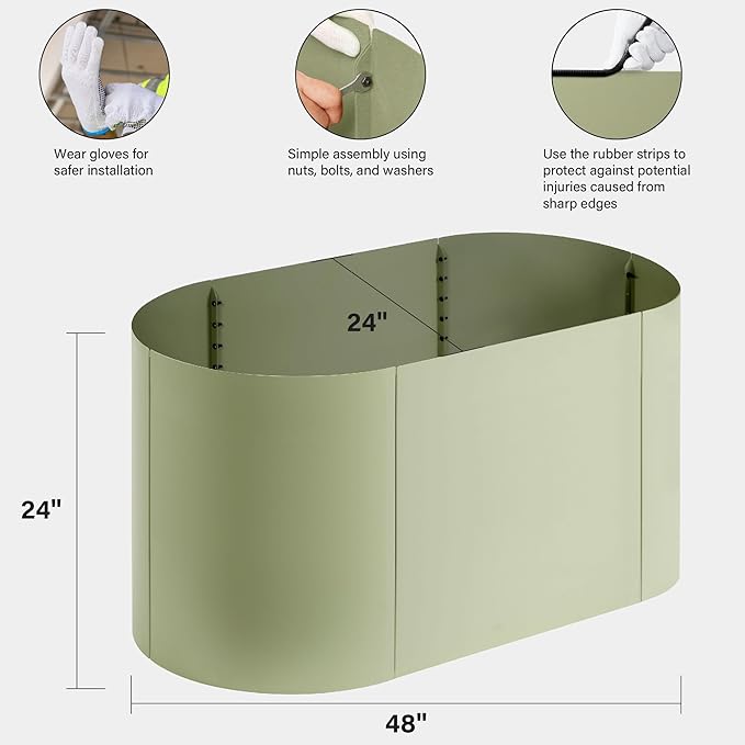 Worth Garden Heavy Duty Galvanized Steel Raised Garden Bed Kit with Powder Coated Olive Green Finish - 48" L. x 24" W. x24 H. - Metal Planter Box for Vegetables, Flowers, Herbs - Outdoor Gardening
