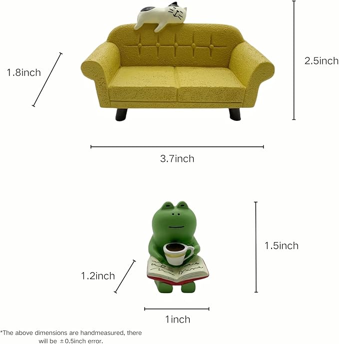 Miniature Figurines Set - Cute Frog & Cat with Mini Sofa, Tiny Desk Decor Accessories for Home Office Bedroom Shelf Table Garden Decoration