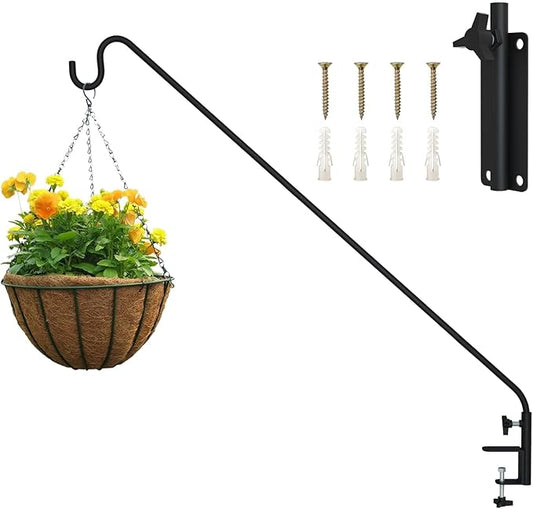 ERYTLLY Heavy Duty Deck Hook Wall Mounted Hook, Extensible and Adjustable Deck Hook with 2" Non Slip Horizontal Clamp for Hanging Bird Feeder, Plants, Suet Baskets,Wind Chimes,Lanterns and More