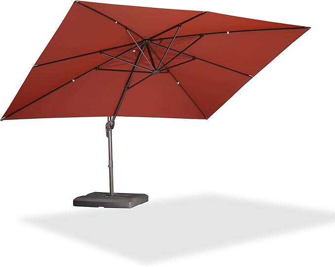 PURPLE LEAF 10' X 13' Patio Cantilever Umbrella Rectangle Umbrella Outdoor with Aluminum Offset Hanging and 360° Rotation for Pool Garden Deck Patio, Brick Red