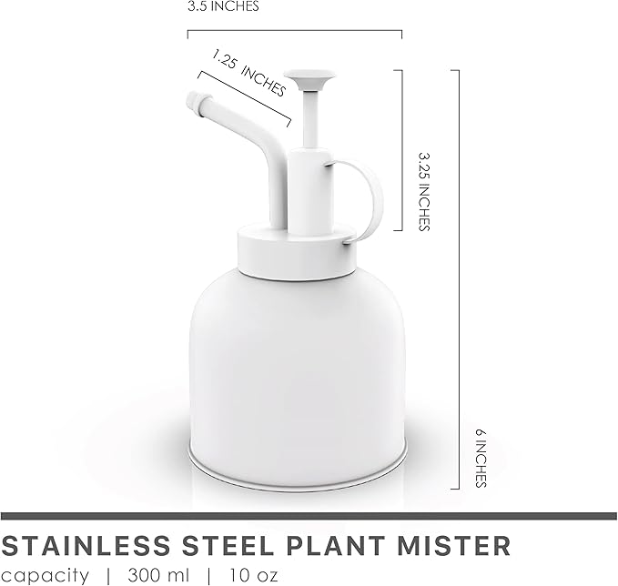 Plant Mister Spray Bottle Stainless Steel Watering Can for Indoor Plants Bonsai Sprayer Succulent Spritzer Houseplant Atomizer Terrarium Mister Modern Garden Tools 10oz/300ml White