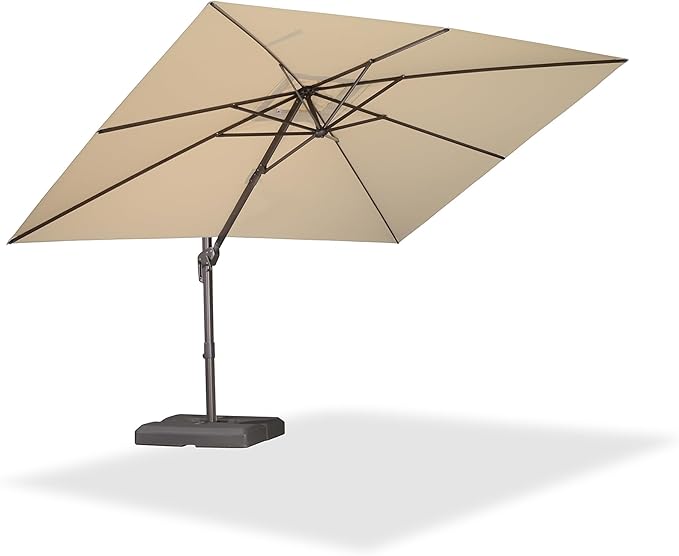 PURPLE LEAF 9' X 11.5' Rectangle Cantilever Umbrella Patio Umbrella Outdoor Aluminum Offset Hanging Umbrella with 360-degree Rotation for Pool Garden Backyard Deck, Beige