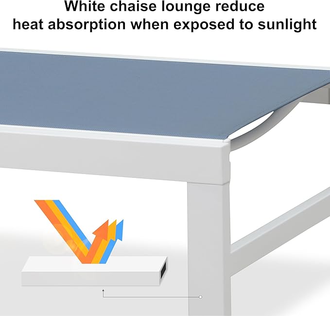 PURPLE LEAF Outdoor Chaise Lounge Set of 4 White Aluminum Lounge Chair Outdoor with Wheels Five-Position Adjustable Patio Lounge Chair for Pool Deck Yard, Indigo