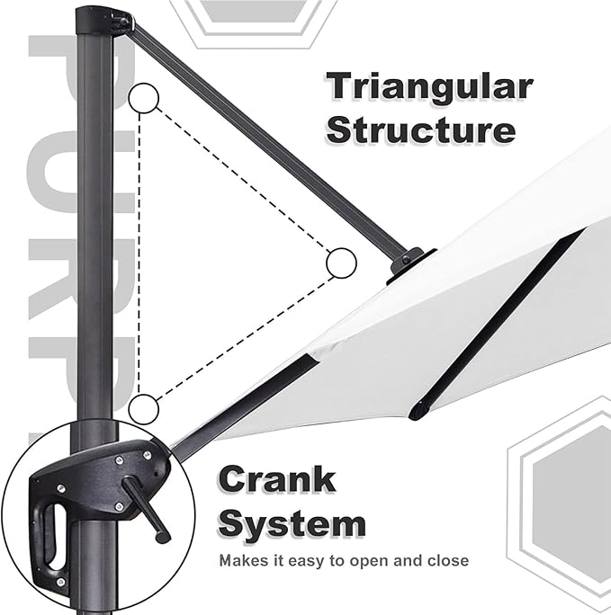 PURPLE LEAF 9' X 11.5' Patio Umbrella with Base Outdoor Cantilever Rectangle Umbrella Offset Umbrella with 360-degree Rotation for Garden Deck Pool Patio White