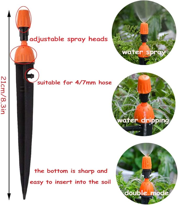 Kalolary 1/4 Inch Drip Irrigation Emitters, 20PCS Micro Spray Irrigation Drippers for 4/7mm Tube Adjustable Water Flow Sprinklers Garden Irrigation Sprayer for Potted Plants Watering System (Orange)