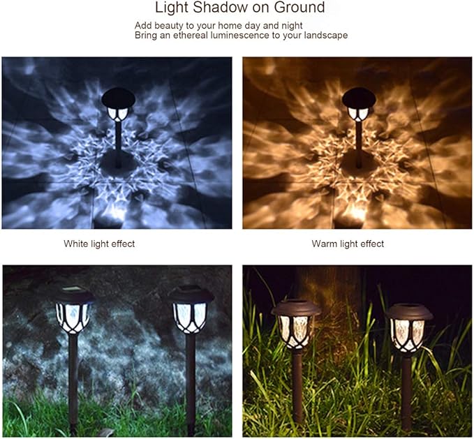 10 Pack Solar Lights Outdoor Decorative, Solar Pathway Lights Outdoor, Solar Powered Garden Yard Lights for Walkway Sidewalk Driveway. (Black, Cool White)