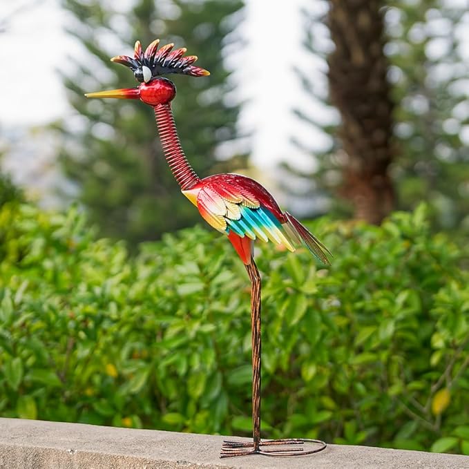 DREAMSOUL 30" Tall Wacky Metal Rooster Garden Statues, Funny Chicken Outdoor Statues Red Rooster Statue for Garden Patio Art Decor