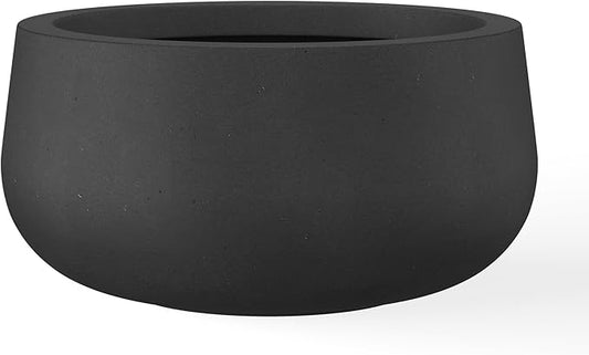 Kante 11.8" Dia Round Concrete Planter, Cement Plant Pots with Drainage Hole and Rubber Plug for Outdoor Indoor Garden Home, Modern Curvaceous Design, Black