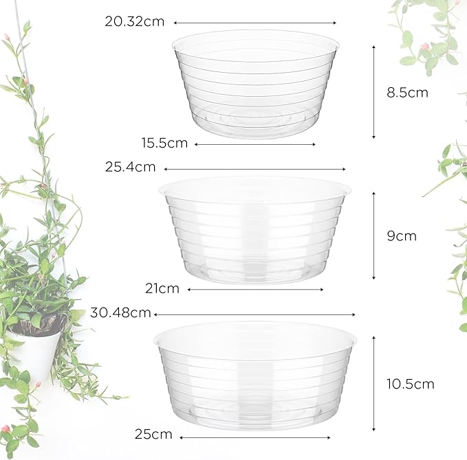 Hoolerry Plastic Plant Saucer Clear Deep Drip Tray Thickened Clear Plant Saucers Trays for Pots Deep Drip Trays for Home Garden Indoor and Outdoor Potted(15 Pcs,8, 10, 12 Inch)