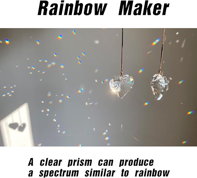 2PCS Heart Crystal Sun Catcher Prisms, STINO Hanging Suncatchers with Glass Prism Decor, Rainbow Maker for Windows, Room, Kitchen, Garden Crystal Decor (1, Heart Clear 2Pcs)