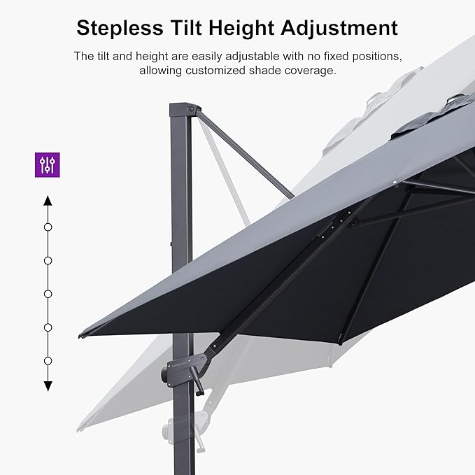 PURPLE LEAF 9' × 9' Patio Cantilever Umbrella with Base Outdoor Square Adjustable Offset Umbrellas with 360-degree Rotation and 8 Heavy Duty Metal Ribs for Garden Deck Pool Grey
