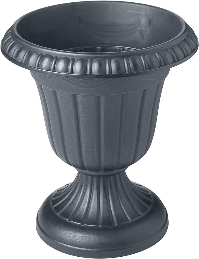 PL10GY Indoor/Outdoor Classic Traditional Plastic Urn Planter, 15" x 13", Gray