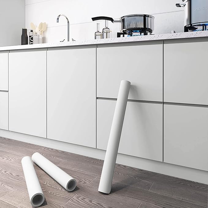 Dimoon 236''x15.7'' White Skin Peel and Stick Wallpaper Contact Paper Modern Self Adhesive Wall Paper Removable Renter Friendly Textured Solid Color Cabinet Vinyl Roll (236''x15.7'',White Skin)