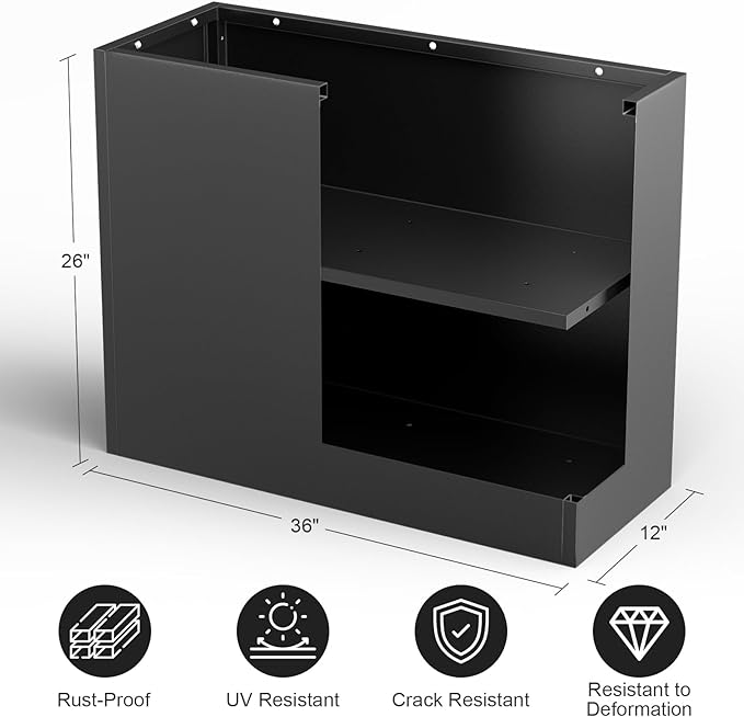 Tall Metal Cube Planter for Outdoor Plants 36" L x 12" W x 26" H, Heavy Duty Steel Large Planter Box with Removable Insert Shelf, Modern Décor for Tall Plants, Trees, Flowers (Black)