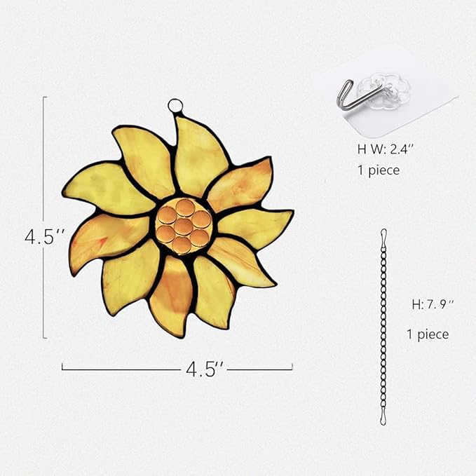 BOXCASA Farmhouse Summer Sunflower Stained Glass Window Hangings,Sunflower Lover Gifts for Women,Best Thank You Teacher Gift,Handmade Sunflower Art Decorations Gift for Mom Grandma Nana Aunt