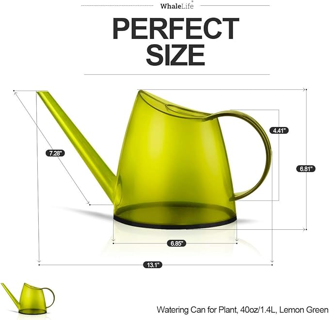 WhaleLife Indoor Watering Can for House Bonsai Plants (1.4L, Green Lemon)