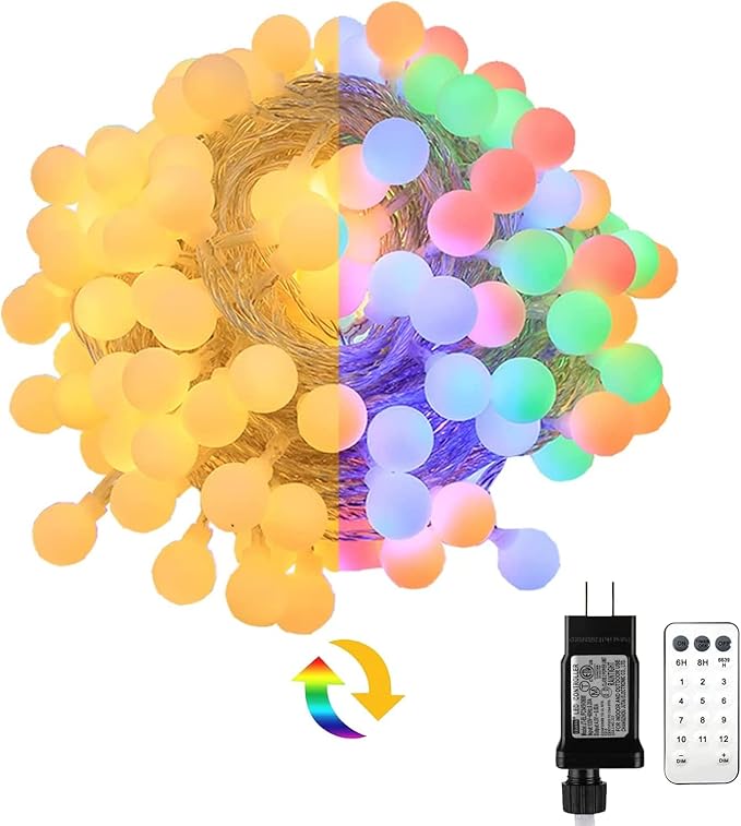 Globe String Lights 115 Feet 200 LED,Plug in Fairy String Lights with Remote Timer Extendable, 11 Modes Indoor Outdoor Color Changing Lights for Wedding Bedroom Classroom Patio Garden