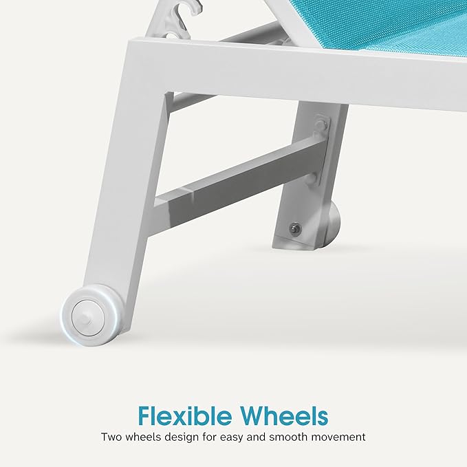 PURPLE LEAF Lounge Chair Pool Chaise Lounge Outdoor Turquoise Blue 2 Sets