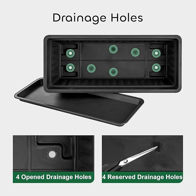 GROWNEER 3 Packs 17 Inches Black Flower Window Box Plastic Vegetable Planters Long Pots with 15 Pcs Plant Labels for Outdoor Indoor Windowsill Patio Garden Home Decor Porch