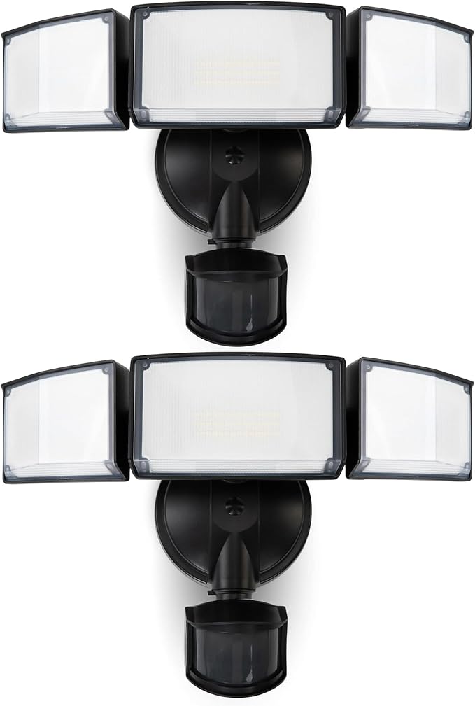 LUTEC 2 Pack 72W 7500LM LED Security Lights Motion Sensor Light Outdoor, 5000K Daylight, IP65 Waterproof, Dusk to Dawn, 3-Head Motion Detected Flood Light for Garage, Yard, Porch(Black)