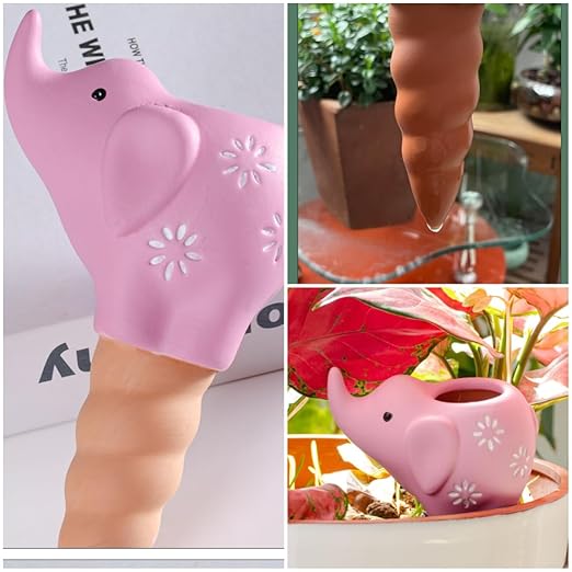4 Pack Plant Watering Devices, Elephant Shape Terracotta Watering Spikes, Vacation Self Watering Planter Insert, Automatic Plant Waterer for Indoor Outdoor Plants