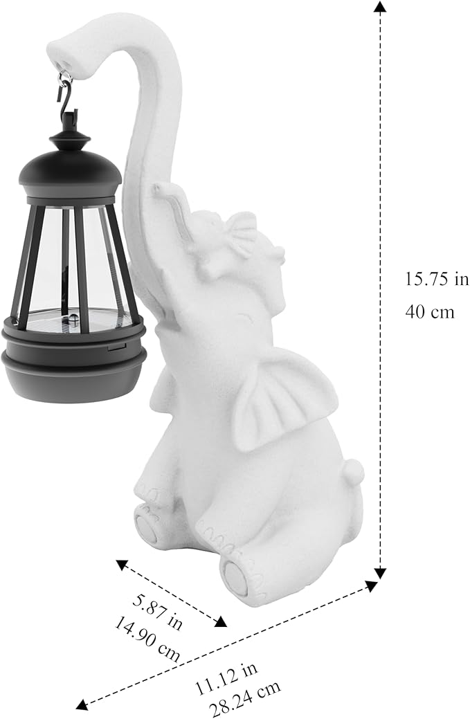 Statue Decoration, Figurine, Lawn Statue, Sculpture Ornament, Animal Figurine - Elephant Resin Statue with Lantern (Hand-JD Trunk-JD)