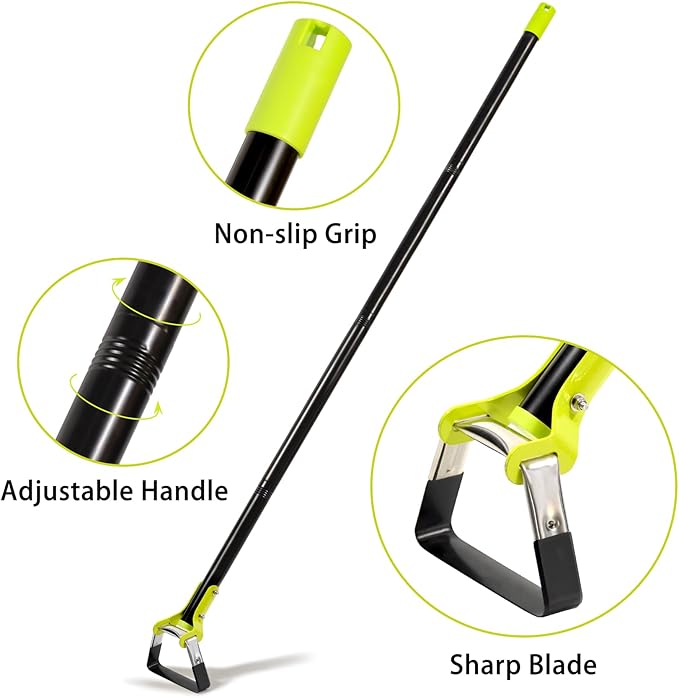 Garden Hoe - Adjustable Scuffle Hoe for Weeding Gardening Loosening Soil- Heavy Duty Hula Hoes with Long Handle - Stirrup Hoes, Garden Tools for Women Men (30-61in)
