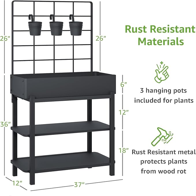 Elevated Planter Box with Trellis Raised Garden Bed with Legs Outdoor Standing Flower Beds for Patio Vegetable Herb