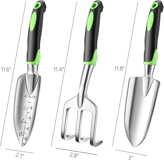 Garden Tools, 3-Piece Garden Tool Set with Non-Slip Ergonomic Handles, Lightweight Aluminum Alloy Rust-Proof Durable Gardening Hand Tools, Ideal Gardening Tools Gifts for Women and Men