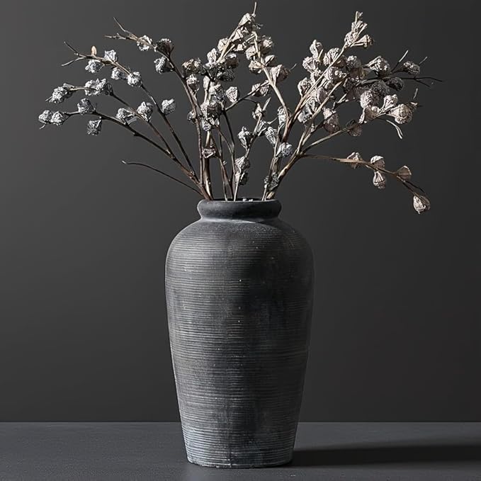 Decorative Ceramic Rustic vase,Tall vase for Minimalist Decoration,11" Large Vintage Vase for Home Decor,Centerpiece,Living Room,Enterway,Bronze