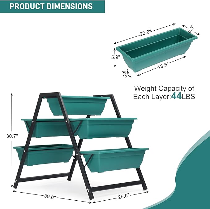 Outvita Green Raised Garden Planter Bed, Tiered Planter Stand with 5 Boxes, Vertical Raised Garden Bed for Herbs, Flowers, Vegetables in Patio Balcony Indoor Outdoor