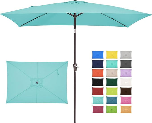 JEAREY 6.5x10 ft Rectangular Patio Umbrellas Outdoor Market Umbrella with Push Button Tilt and Crank, Rectangle Table Umbrella 6 Sturdy Ribs UV Protection for Pool Garden Backyard Deck, Peacock Blue