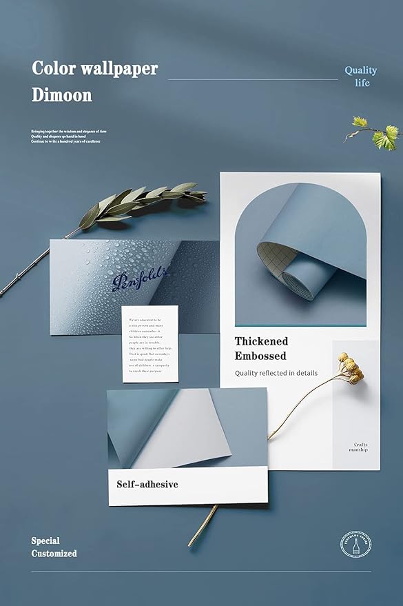 Dimoon 590''x23.6'' Blue Peel and Stick Wallpaper Contact Paper Modern Self Adhesive Wall Paper Removable Renter Friendly Textured Solid Color Shelf Cabinet Vinyl Roll (590''x23.6'',Blue Grey)