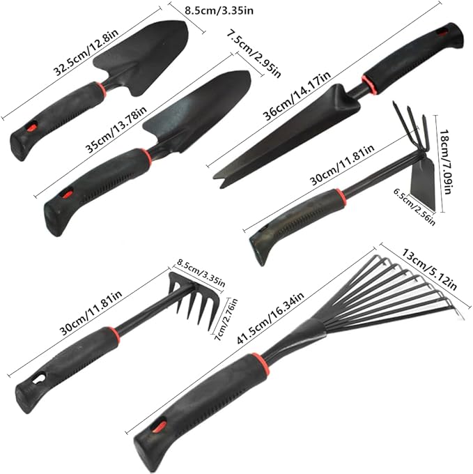 Large Garden Tool Set with Non-Slip Rubber Handle - 6 Piece Heavy Duty, Gardening Hand Tools, Sturdy Durable, Classic Utility Gardening Gift