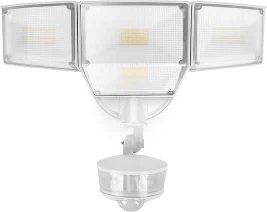 LUTEC 84W 9500LM LED Security Light Motion Sensor Outdoor Lights with Night Light, 4 Head LED Flood Lights Outdoor 5000K Daylight, IP65 Waterproof, Motion Detected Lights for Outside (White)