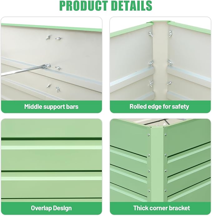 SnugNiture 2 Pcs 4x2x2FT Raised Garden Bed Galvanized Planter Garden Boxes Outdoor, Deep Root Planter Raised Bed for Vegetables Flowers Herbs,Green