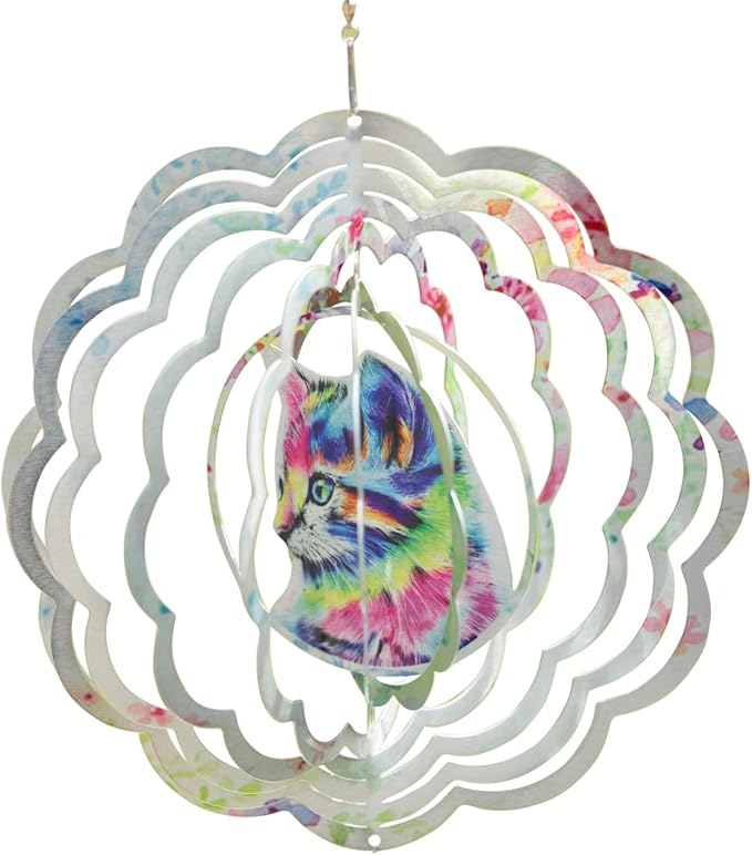 VP Home Colorful Cat Kinetic Wind Spinners for Yard and Garden Wind Spinner Outdoor Metal Large Hanging Cat Decor 3D Garden Art Wind Sculpture Spinners Cat Garden Decor Kinetic Art Garden Spinner
