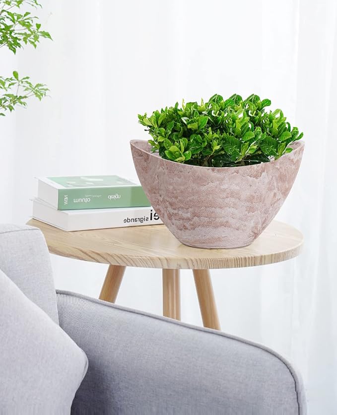 LaDoVita Plant Pots with Drainage Holes, 12 Inch Large Oval Planters for Indoor Plants, Plastic Flower Pots Outdoor, Set of 2 Pack, Brown