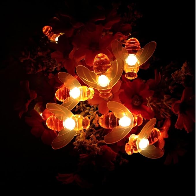 Remote Bee String Lights, 19.5Ft 40 Led Bee Shape Fairy String Lights Battery Operated String Lights for Garden, Patio, Lawn Decoration with Remote Control(Warm White)