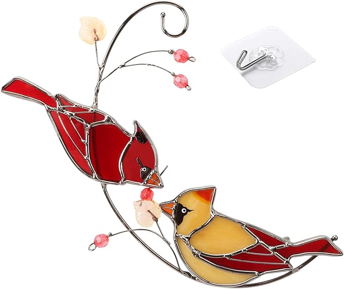 Cardinal Suncatcher Stained Glass for Window Hangings, Red Birds Suncatchers for Windows, Cardinal Sun Catcher Gifts for Women,Best Gift for Christmas,Memorial Gifts for Loss of Loved One