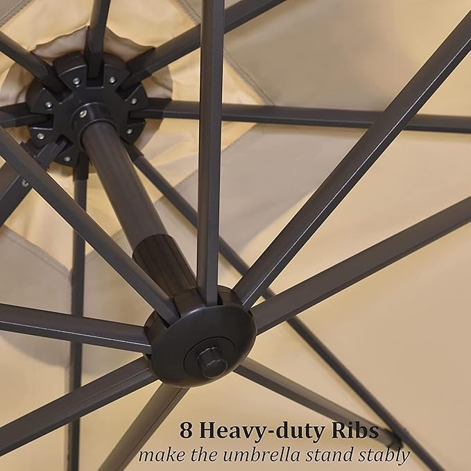 PURPLE LEAF 9' X 11.5' Patio Umbrella with Base Outdoor Cantilever Rectangle Umbrella Offset Umbrella with 360-degree Rotation for Garden Deck Pool Patio, Beige