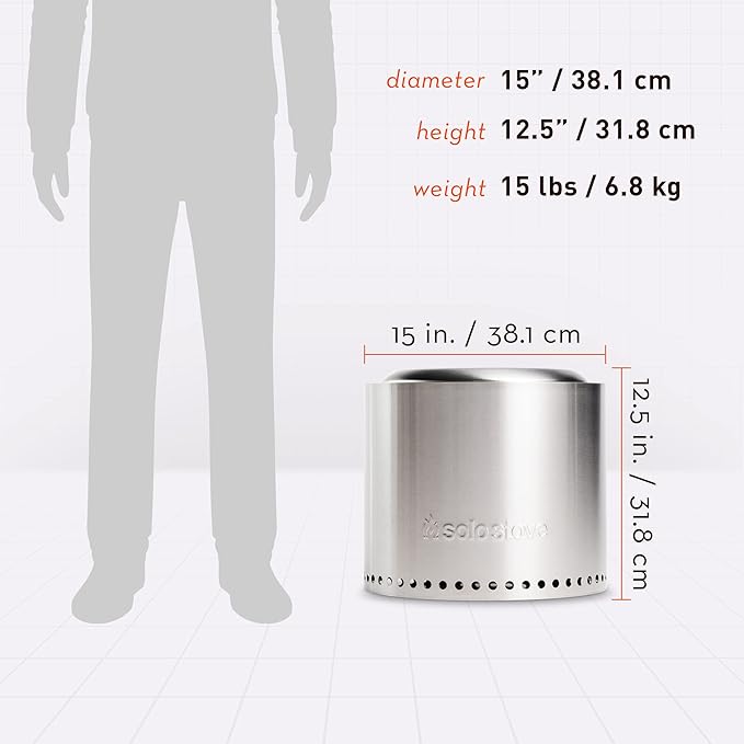 Solo Stove Ranger 2.0, 15 Inch Smokeless Fire Pit – Portable Stainless Steel Outdoor Fireplace with Carry Case - Lightweight Fireplace, Removable Ash Pan, Ideal for 2-4 People, 15lbs