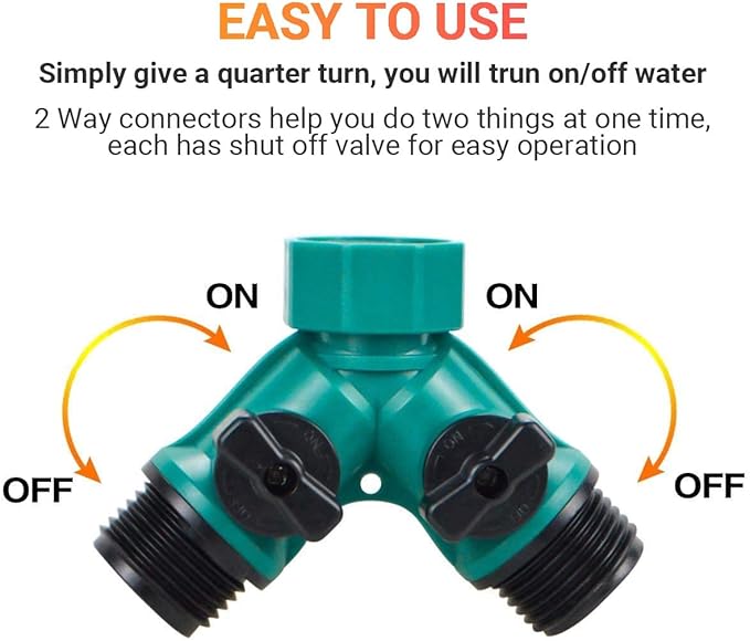 Garden Hose Splitter, 2pcs 3/4" 2 Way Plastic Water Hose Splitter, Garden Hose Connector with Faucet Watering Shut Off for Landscaping, Gardening, Flower Planting, Irrigation