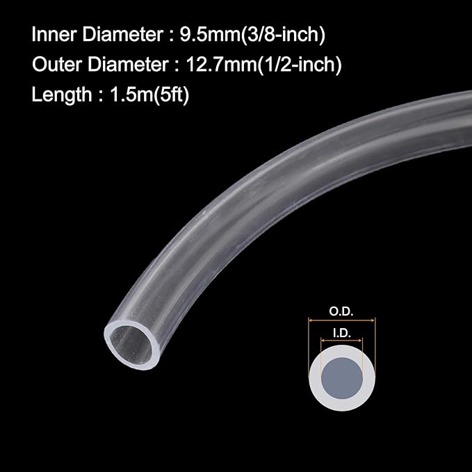 3/8" x 1/2" Clear Plastic PVC Tubing 5ft Flexible Vinyl Tube, [for Garden Irrigation, Water Hose, Fish Tank, Aquarium] - 9.5x12.7mm