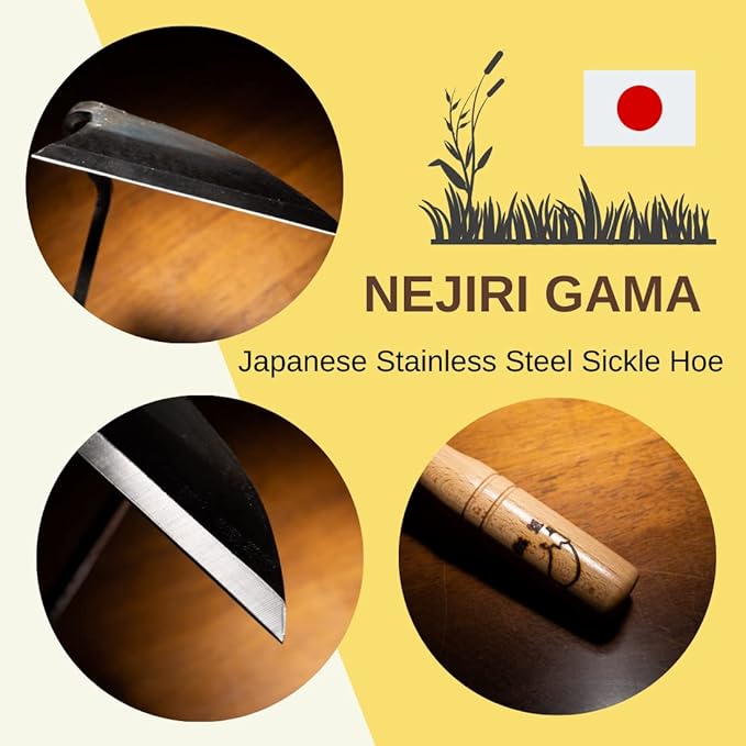 Japanese Sickle (Nejirigama) Durable Carbon Steel (SK85) Blade, Weeder Scraper Hoe, Hand Held Garden Tool, Blade Length 4.72inch